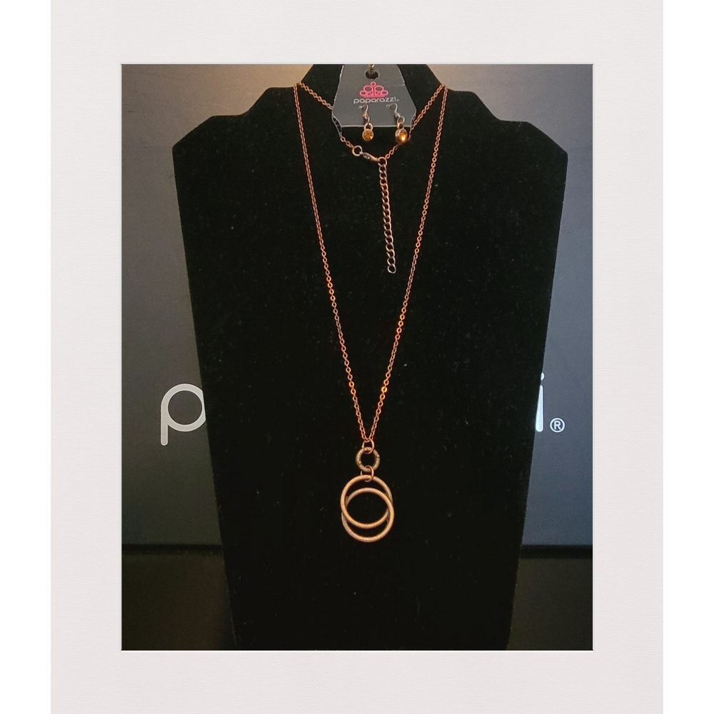 Paparazzi Jewelry Timeless Trio Copper Necklace and Earring Set.